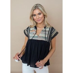 Anthropologie THML Multi Colored Embroidered Tassel Top Size Small